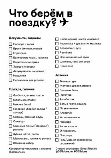 Чек лист путешественника