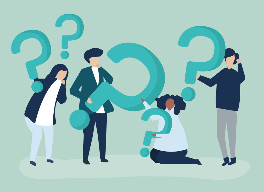 большие знаки вопроса и люди