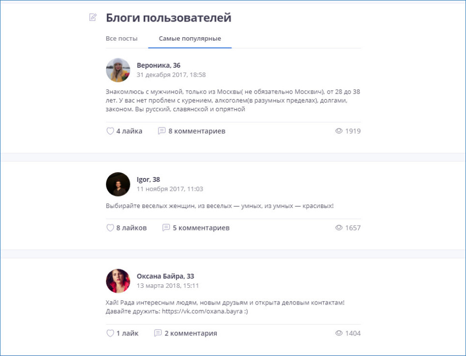 Блоги пользователей